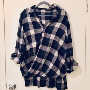 Plaid wrap-front top.